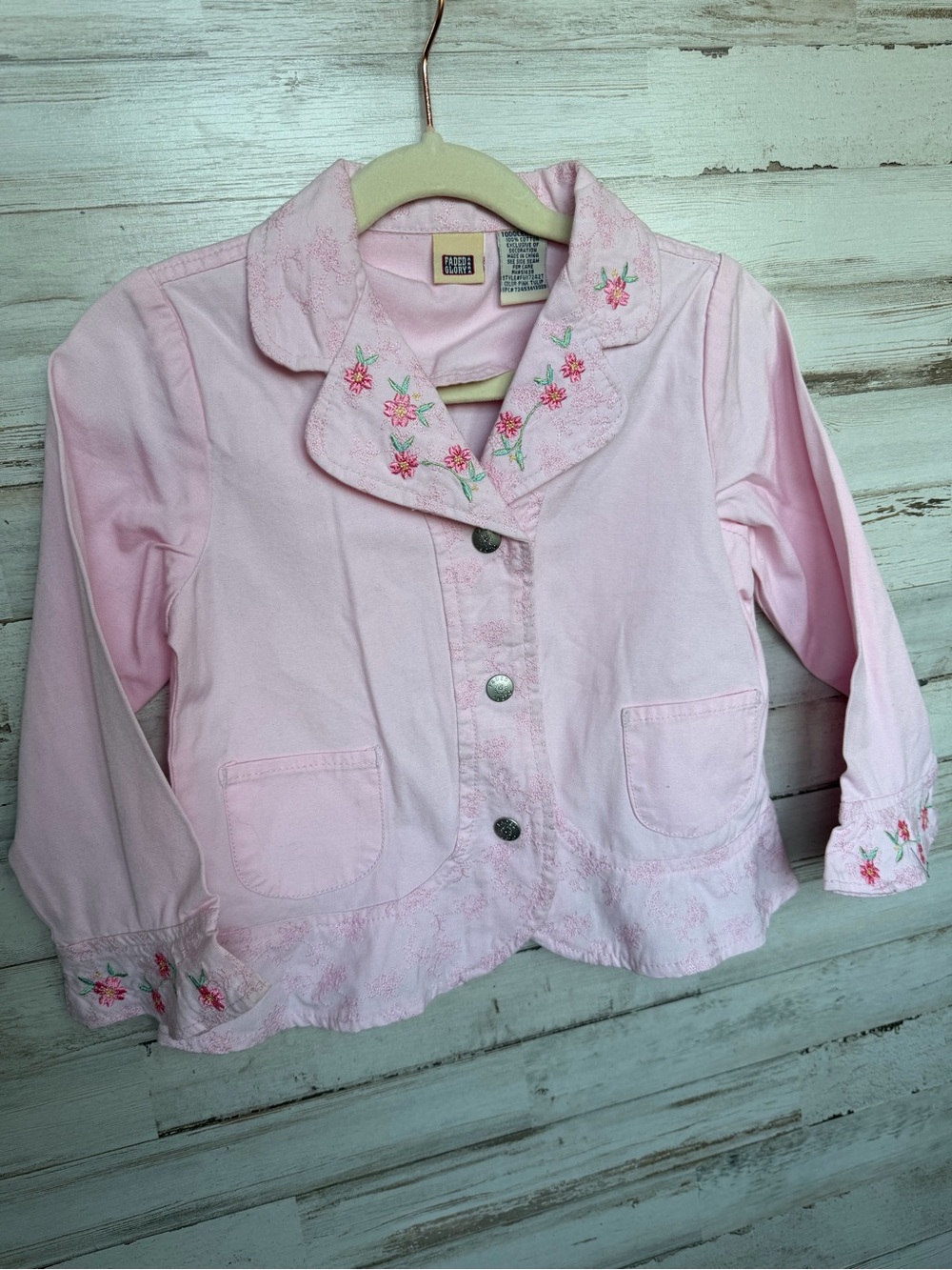 Girls' Pink Embroidered Floral Jacket 4T